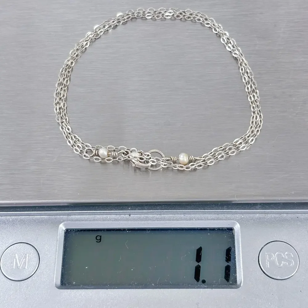 Vintage Sterling Silver 925 Cable Chain Pearl Accent Necklace 18”